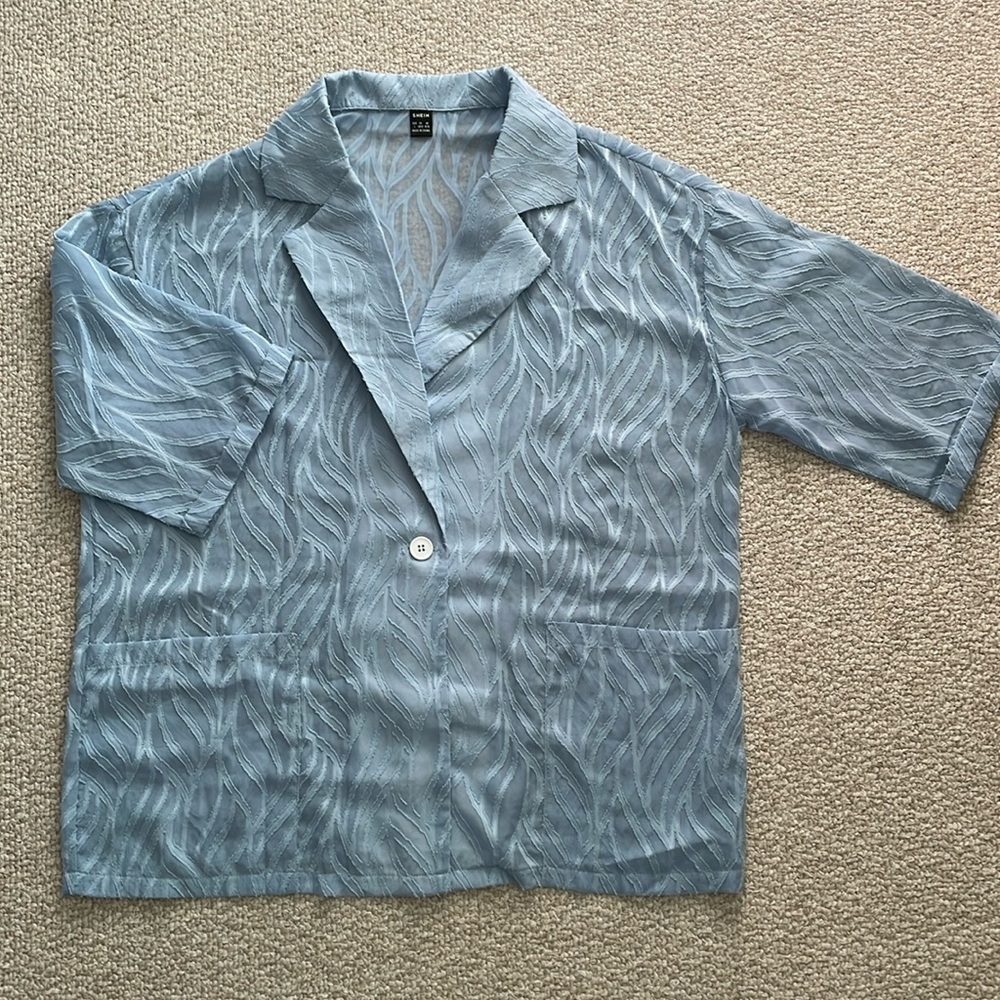 SHEIN Light Blue Patterned Blazer Size L/XL.